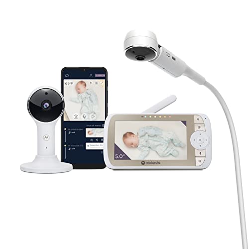 Motorola Nursery VM65X Connect - Video monitor de bebe con montaje en cuna - 5 pulgadas 1080p Wi-Fi - Conectado al Motorola Nursery app - Montaje flexible de cámara magnética - Blanco