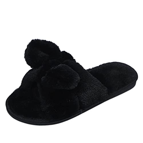 Zapatillas de felpa pura de moda para mujer Zapatillas cómodas de algodón con lazo Portátil Zapato, A negro, 36/37 EU