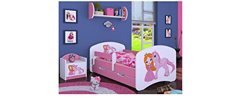 BDW Cuna con colchón y caja de cama 140/160/180/190, diferentes variantes para niñas, color rosa (princesa con unicornio, 190 x 90)