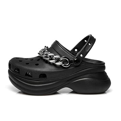 XKUN Zapatillas Zapatillas De Verano para Mujer Zapatos De Jardín Cuñas Sandalias De Playa Tacones Tacones Chicas Flip Flops Plataforma Cadena De Plataforma para Mujer Zapato-Black,35