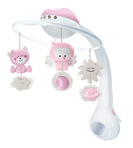 Infantino 3 in 1 Projector Musical Mobile - Convertible mobile, table and cot light and projector, with wake up mode to simulate daylight, complete with 6 melodies and 4 nature sounds, in pink