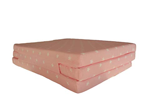 Colchón cuna de viaje plegable 120x60 cm/Altura 4 cm - Funda de algodón lavable (Rosa)