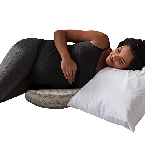 Boppy Almohada de cuña para embarazo con funda de almohada extraíble | Rayas modernas grises | Soporte firme y compacto | Posicionamiento prenatal y posnatal