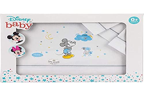 Interbaby - Sábanas Disney Mickey Minicuna Algodón Blanco y Gris, MK006-18