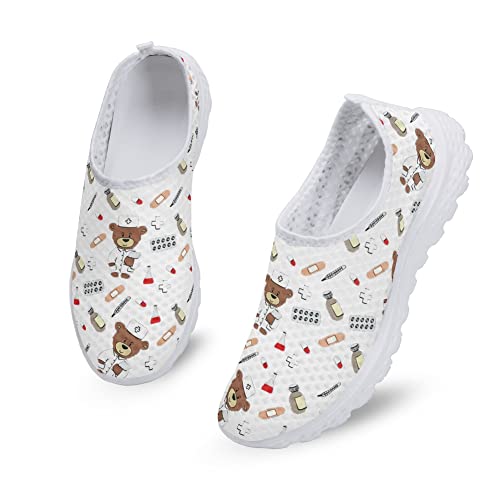 Dolyues Aztec Boho Zapatos casuales de cuña para mujer, con diseño de tiburón, cráneo, malla floral, ultra ligeros, para caminar, Oso blanco., 42.5 EU
