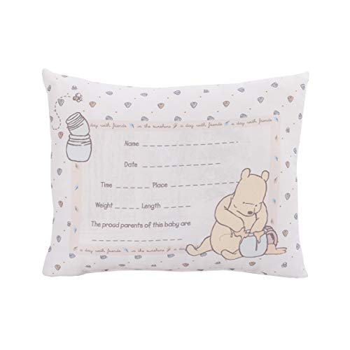 Disney Winnie The Pooh Decorative Keepsake Pillow - Personalized Birth Pillow, Ivory, Blue, Yellow