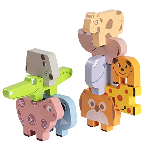 Wisplye Montessori Juegos de Apilamiento, Animales Grande Bloques de Construcción Juguete Madera de Equilibrio Apilable Educativos para Bebés Niños 2 3 4 5 Años