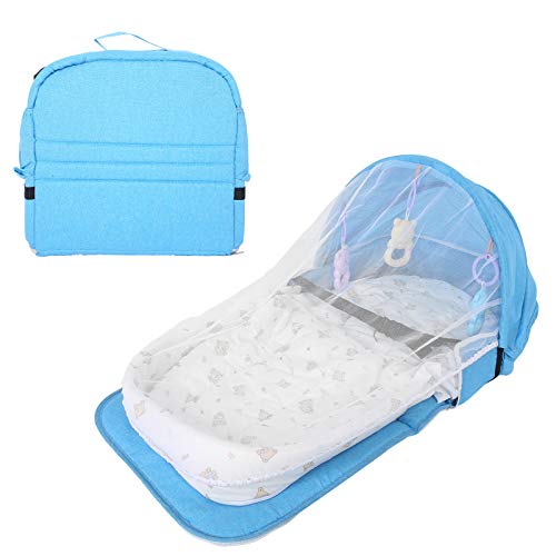 Zerodis Bolsa de pañales para Cama de bebé, Cambiador de Cuna de Viaje Plegable para bebé Cama portátil para Tumbona con Red para bebés y niñas(Azul)
