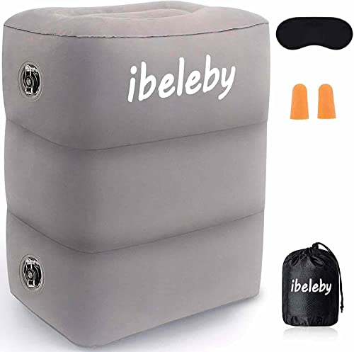 iBeleby Almohada inflable de viaje para reposapiés | Cama de avión para dormir para niños | Almohada de altura ajustable para reposapiés para oficina, hogar | Accesorios de viaje portátiles para aire