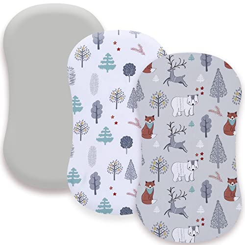 AMROSE Paquete de 3 sábanas suaves para moisés celestiales para bebés y niñas, ajuste universal para varios cojines de colchón de cuna y moisés, microfibra suave y transpirable, tema de bosque