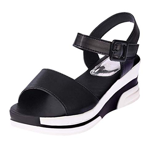 Sandalias de Cuña Mujer Verano 2019 - Medio Tacon 4cm - Casual Deportes Zapatos con Plataforma 2CM - de Vestir para Playa Fiesta - Talla 35-40