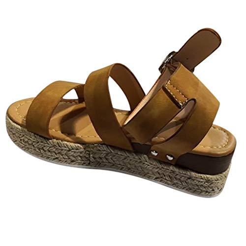 Zapatos Mujer Verano 2019 Sandalias de Cuña con Plataforma | Tacon Alto 5.5 cm | Tejer Paja | Talla 35-43 | Elegante Romanos Estilo | Playa Fiesta Boda