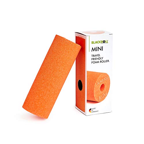BLACKROLL® Mini rollo de fascia (15 x 5 cm), pequeño rodillo de fitness para automasaje, práctico rodillo de masaje para viajes, oficina o gimnasio, dureza media, fabricado en Alemania, color naranja