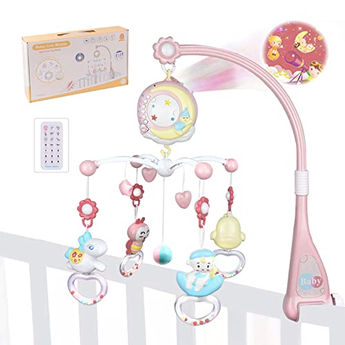 Bebé móvil para cuna, Aolkee Móvil de cuna musical para bebé giratorio de 360 ° con luces, sonajeros giratorios colgantes, móvil musical para bebé recién nacido