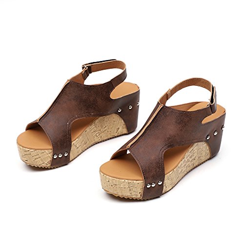 Sandalias de Cuña Mujer Verano 2019 - Alto Tacon 7cm - Casual Bohemia Romanas Zapatos con Plataforma 3CM - de Vestir para Playa Fiesta - Talla 34-42