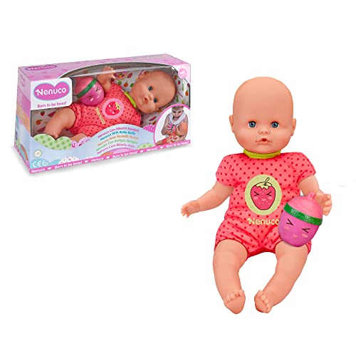 Nenuco- Muñeco Bebé con Biberón Sonajero y Pijama Rosa, para niños a partir de 1 año (Famosa 700014920)