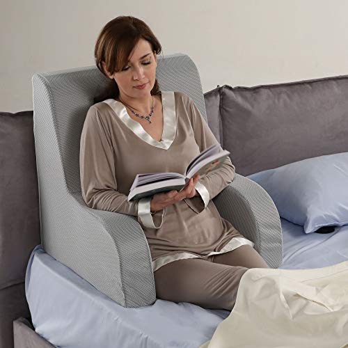 Sillón Comodone Plus, respaldo ortopédico o sillón sanitario, con tejido desenfundable y lavable. Sillón de cama para personas mayores o lactancia, respaldo grande para cama