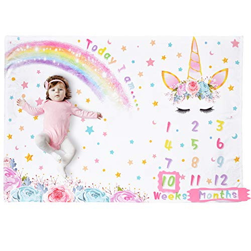 WERNNSAI Unicornio Manta de Hito Bebé - 150 x 100 cm Manta de Fotografía de Vellón Semanal Mensual Niñas Bebé Recién Nacido Regalo de cumpleaños Baby Shower…