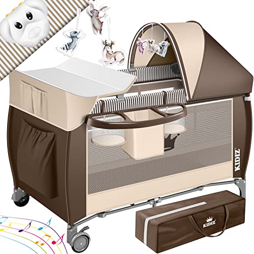 KIDIZ® Cuna de bebé 3 en 1 cama de viaje, combi set, cama de bebé con cambiador, mosquitero corral de juego, marrón
